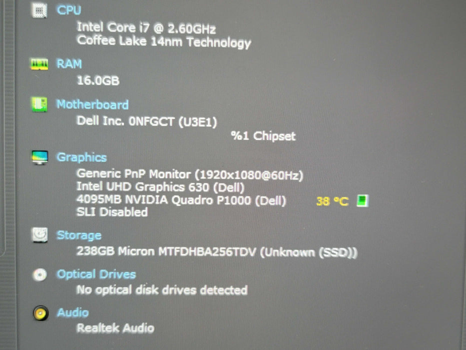Dell Precision 5530 i7-8850H 16GB DDR4 Quadro P1000 256GB SSD  β Lap200