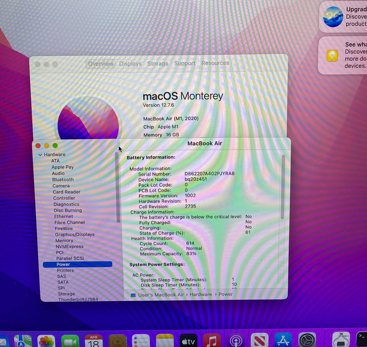 Apple MacBook Air 13" M1 2020 16GB 256SSD Faulty Trackpad For Parts/Repair