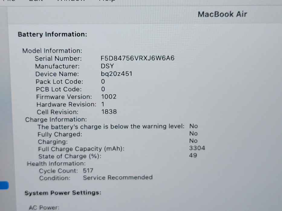 Apple Macbook Air 2018 13" 2-Core i5-8210Y @ 1.6GHz 8GB DDR3 120GB SSD