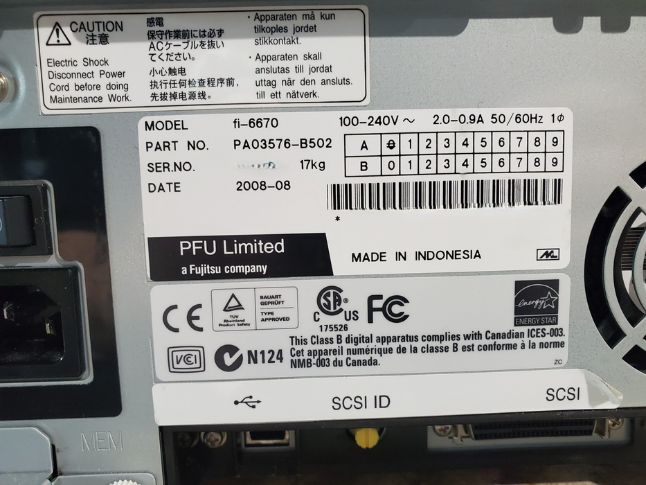 Fujitsu FI-6670 Image Document Scanner - No Trays *READ*