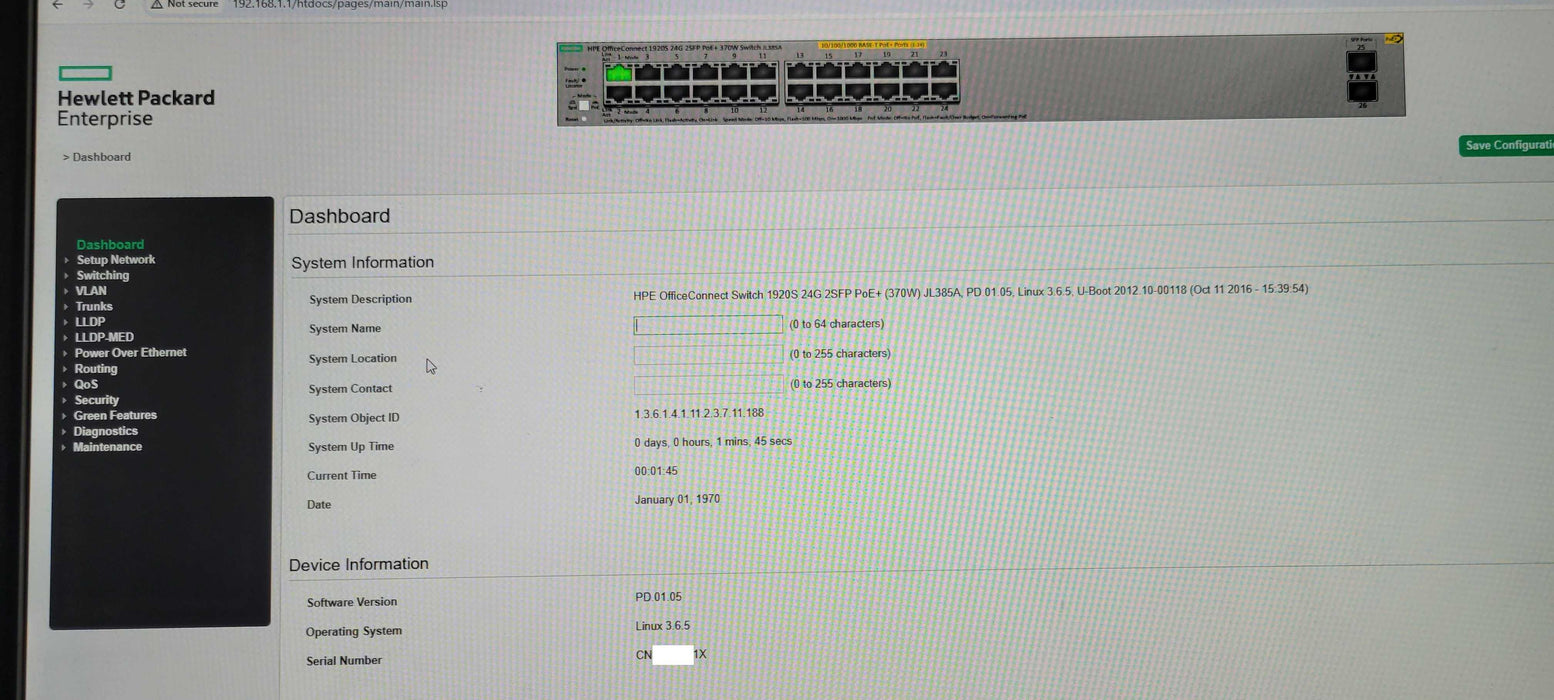 HPE OfficeConnect 1920S 24G 2SFP PoE+ 370W JL385A Gigabit switch _