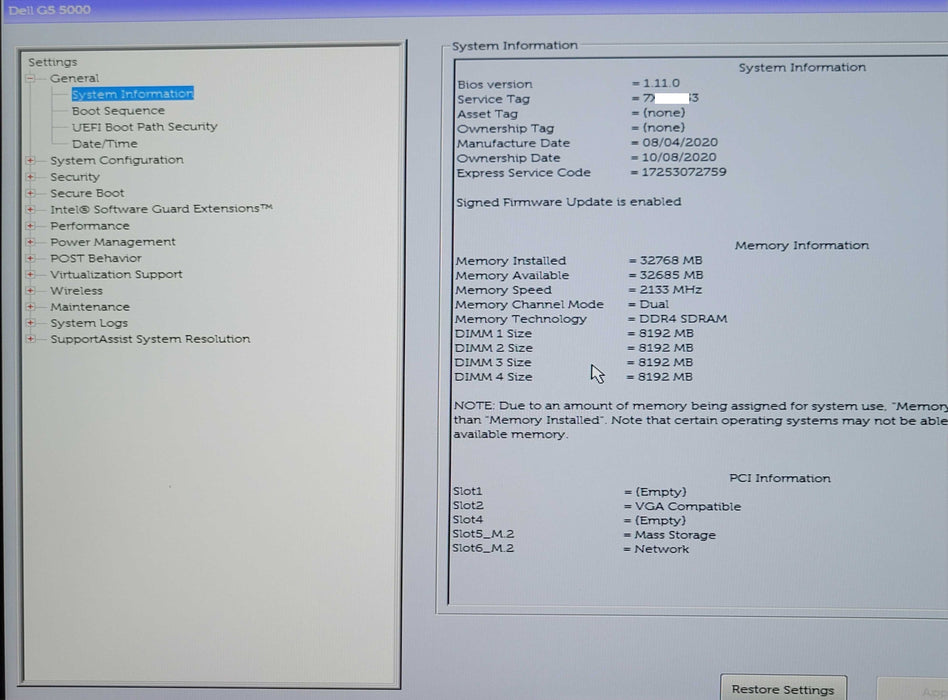 Dell G5 5000 PC, Core I7-10700F 2.90GHz, 32GB DDR4, 512GB M.2, READ _
