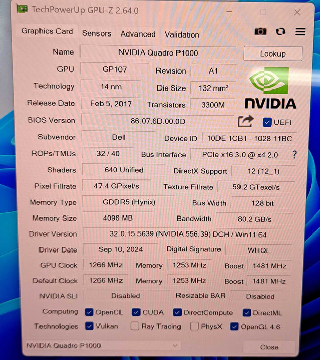 NVIDIA Quadro P1000 | 4GB GDDR5 Graphics Card | 4x MiniDP Full Height