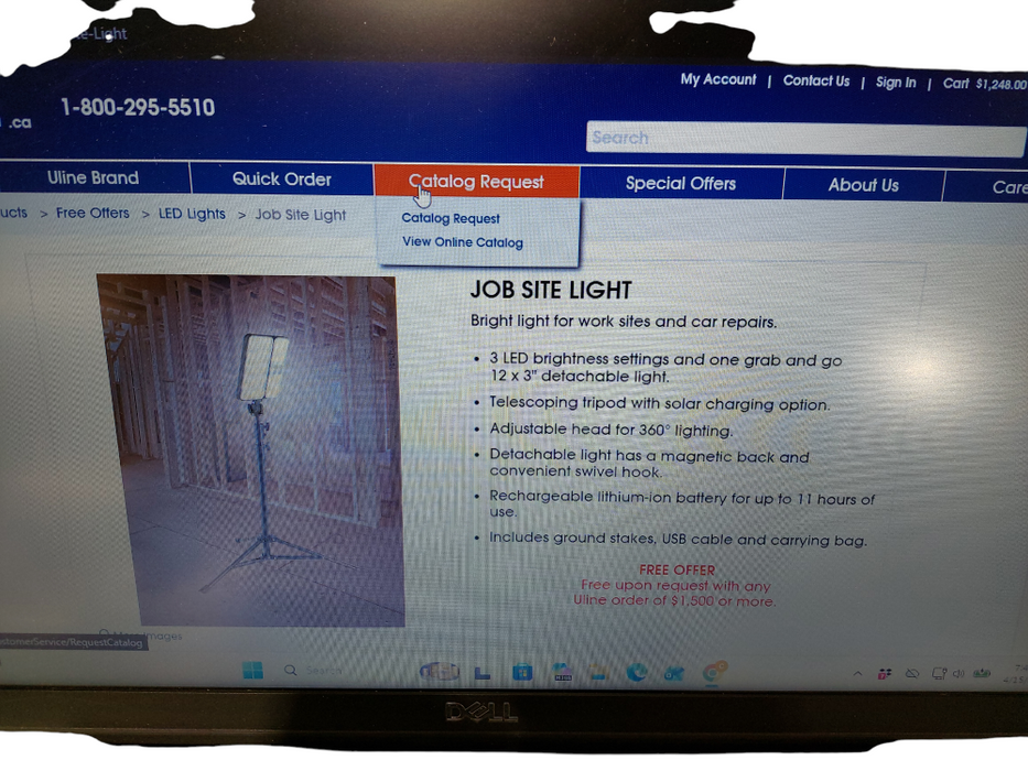 U-line Rechargeable Job Site Work Light 3,000 LUMENS H-10882 Solar USB =