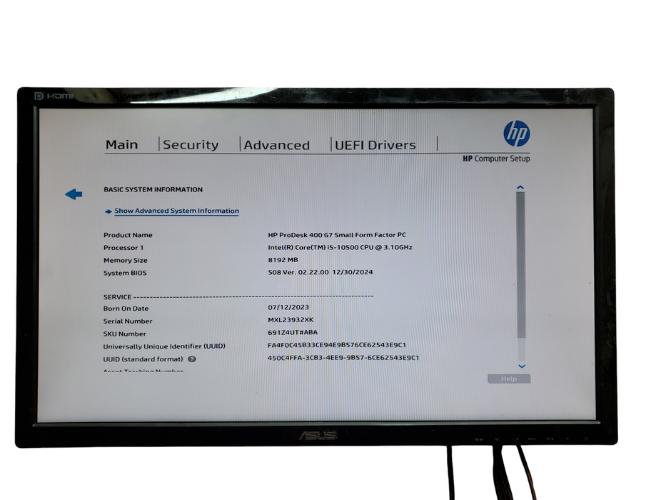HP ProDesk 400 G7 SFF, i5-10500, 8GB DDR4, 256GB NVMe, No OS