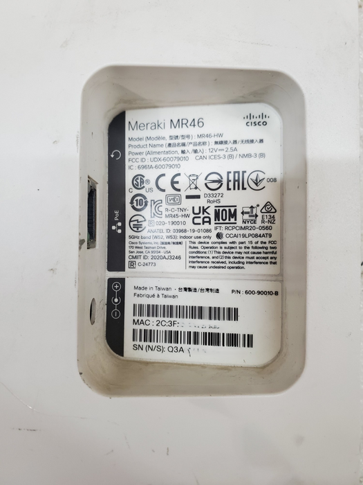 Cisco Meraki MR46 MR46-HW Access Point UNCLAIMED