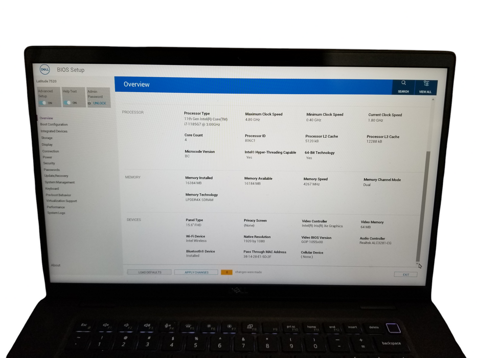 Dell Latitude 7520 Intel Core i7-1185G7 @3.00GHz 16GB RAM 256GB NVMe *READ*  Lap200