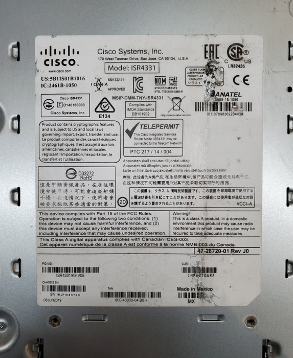 Cisco 4300 Series ISR4331/K9 Integrated Service Router - Not Affected