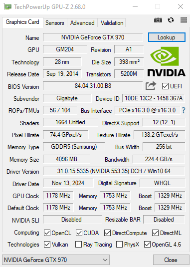 GIGABYTE WINDFORCE NVIDIA GeForce GTX 970 4GB GDDR5 Graphics Card