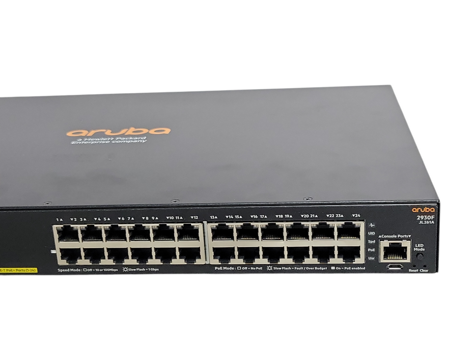 HP Aruba JL261A 2930F 24G PoE+ 4SPF Rack-Mountable Switch, READ _