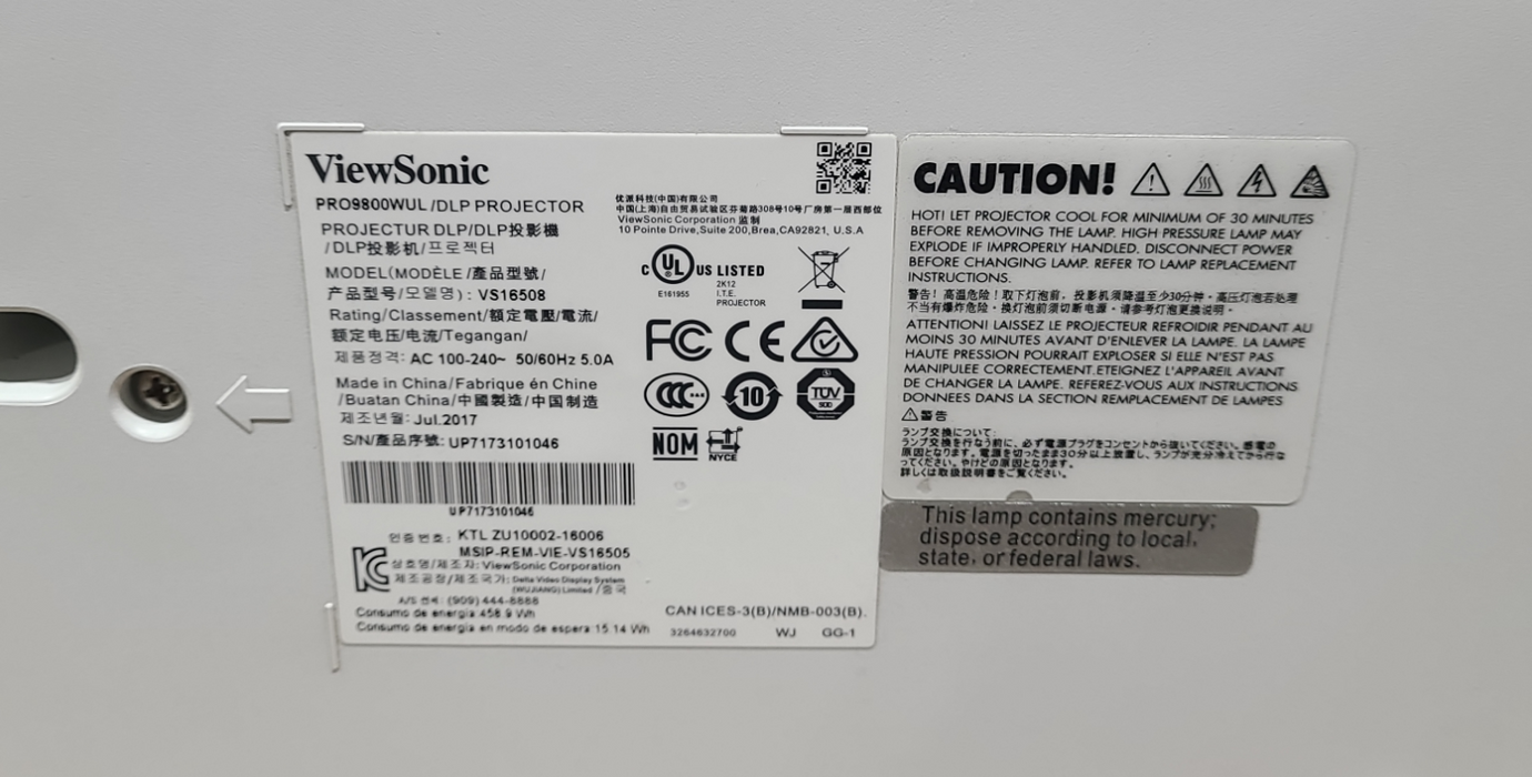 Viewsonic PRO9800WUL projector WUXGA *READ*