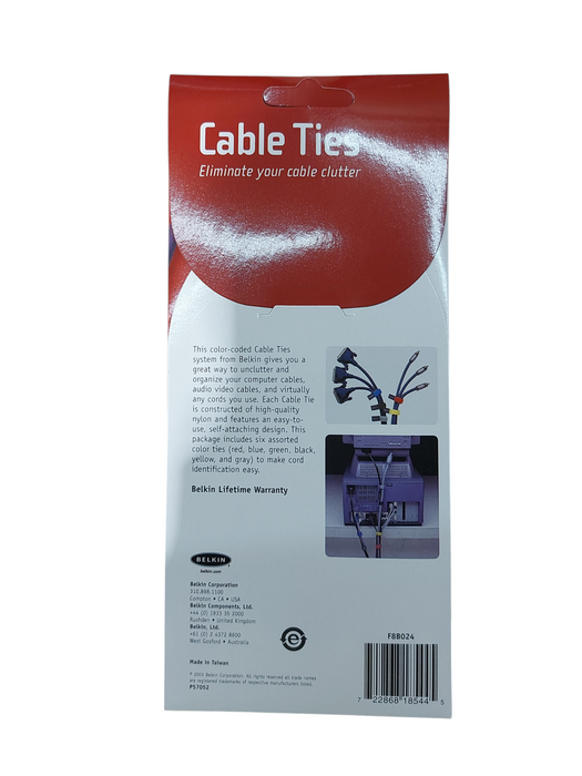 Lot 10x - Belkin Cable Ties 6 Color Pack F8B024