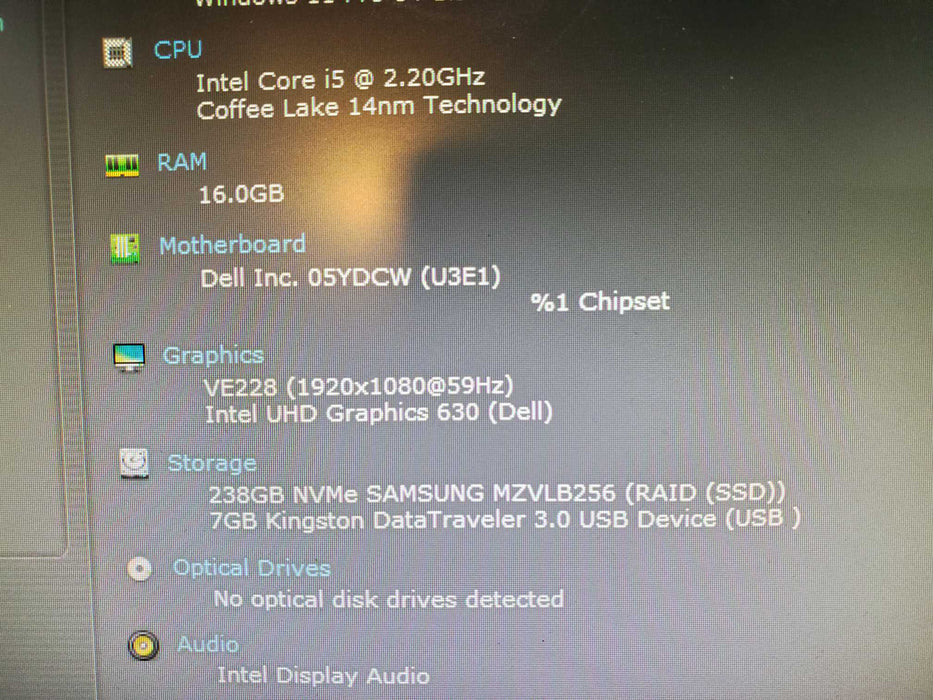 Dell OptiPlex 3070 USFF  i5-9500T @3.00GHz, 16GB DDR4, 256GB NVMe WIFI