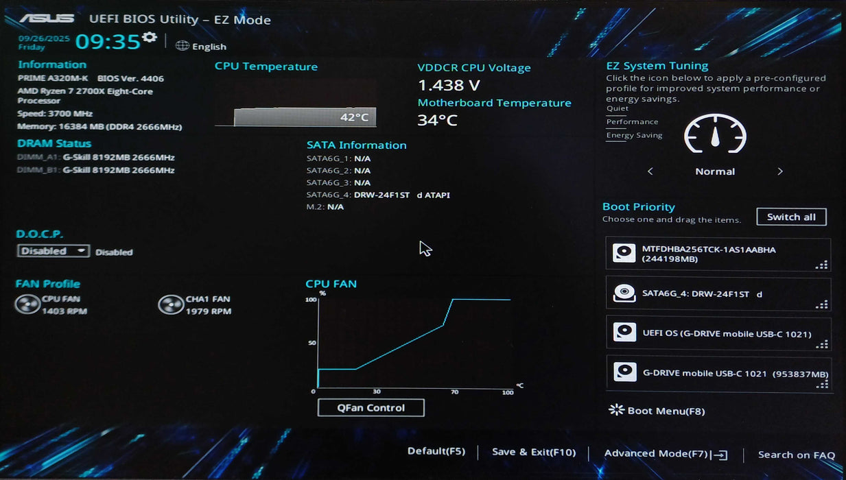 Custom PC, ASUS PRIME A320M-K, Ryzen 7 2700X, 16GB DDR4, 256GB NVMe, 1050Ti