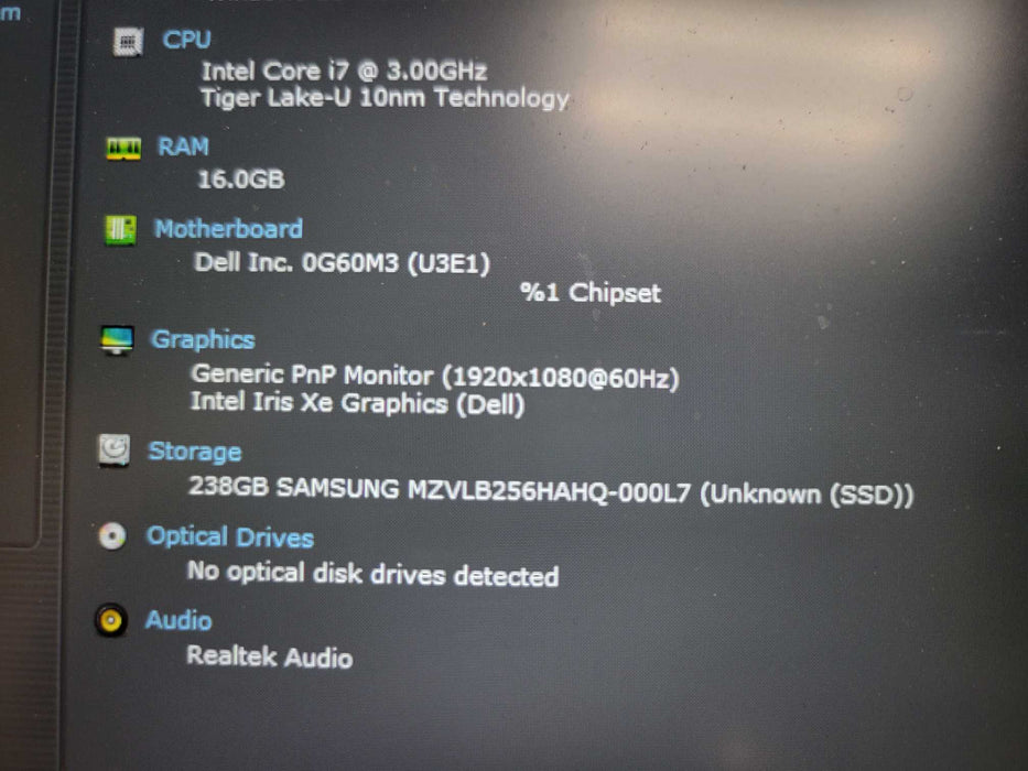 Dell Latitude 5520 Core i7-1185G7 4.8GHz 16GB RAM 256GB SSD READ  _ Lap200