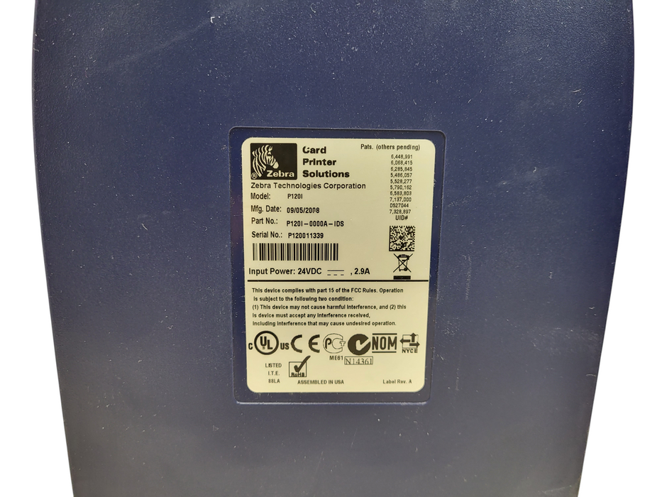 Zebra P120i Color ID Card Thermal Printer No AC $