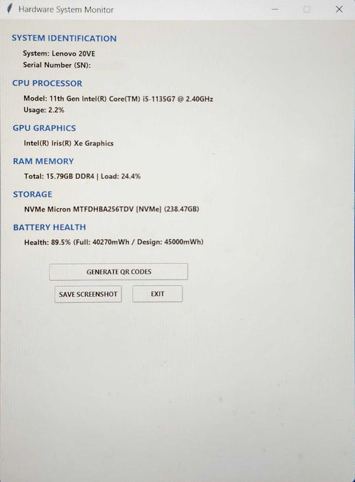 Lenovo ThinkBook 15 G2 ITL, i5-1135G7 @ 2.40GHz, 16GB DDR4, 256GB NVMe  Lap200