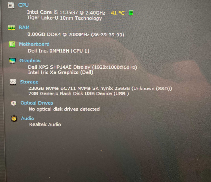 Dell XPS 13 9305 TOUCH Core i5-1135G7@2.4GHz 8GB RAM 256GB SSD  Lap200