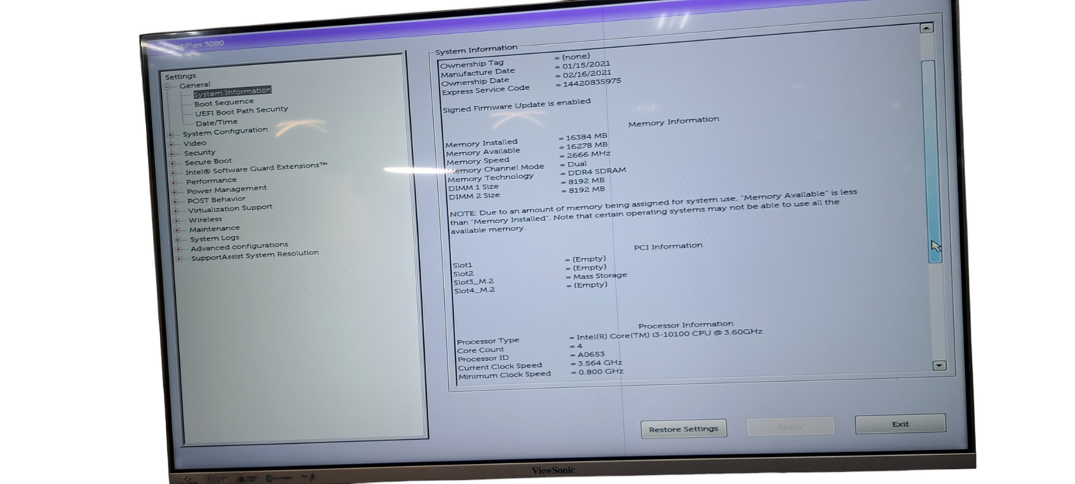 Dell Optiplex 3080 i3-10100 CPU|16GB RAM DDR4|256GB NVMe Q