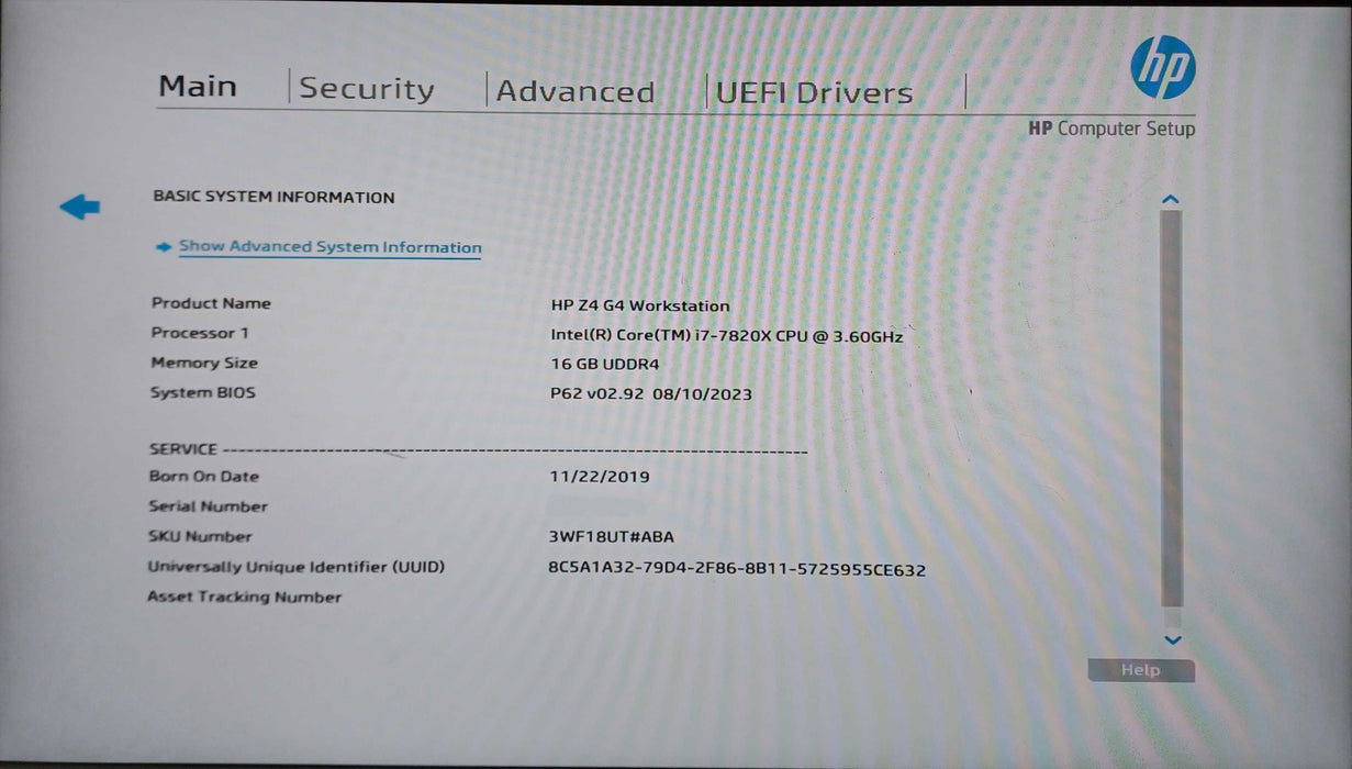 HP Z4 G4 Workstation, i7-7820X 3.60GHz, 16GB DDR4, K2000