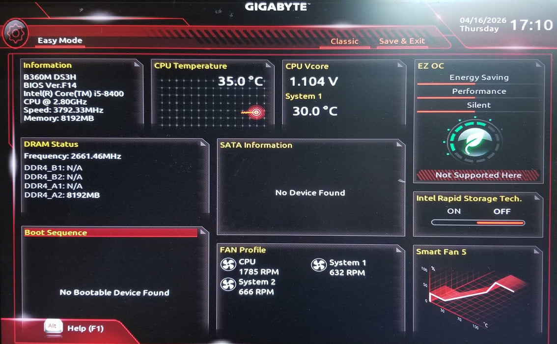 Custom Pc w/ Gigabyte B360M Core i5-8400 CPU 8GB RAM No HDD 600W PSU