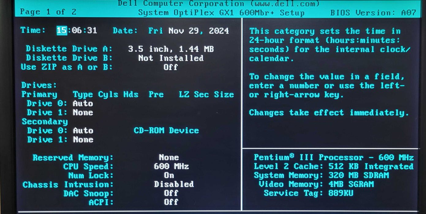 Dell Optiplex GX1 600Mbr+ Intel Pentium III 600MHz, 320MB SDRAM, No HDD _