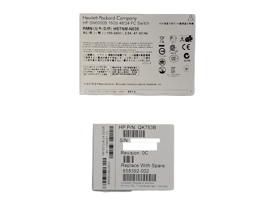 HP SN6000B 48 Port 16Gb FC Fibre Channel Switch 36 Active Ports, QK753B