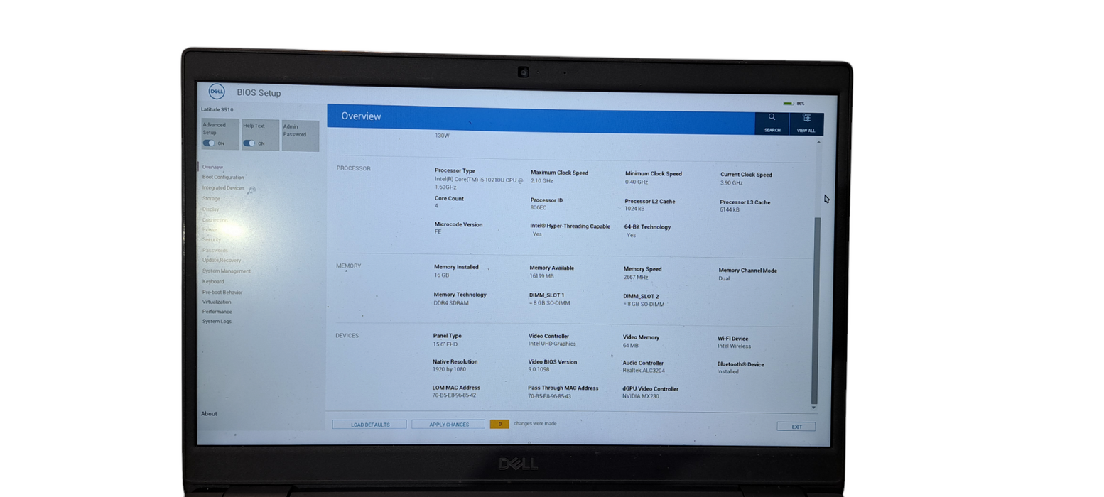 Dell Latitude 3510 i5-10210U CPU|16GB RAM|500GB NVMe|MX230 GPU|W/AC  Lap200