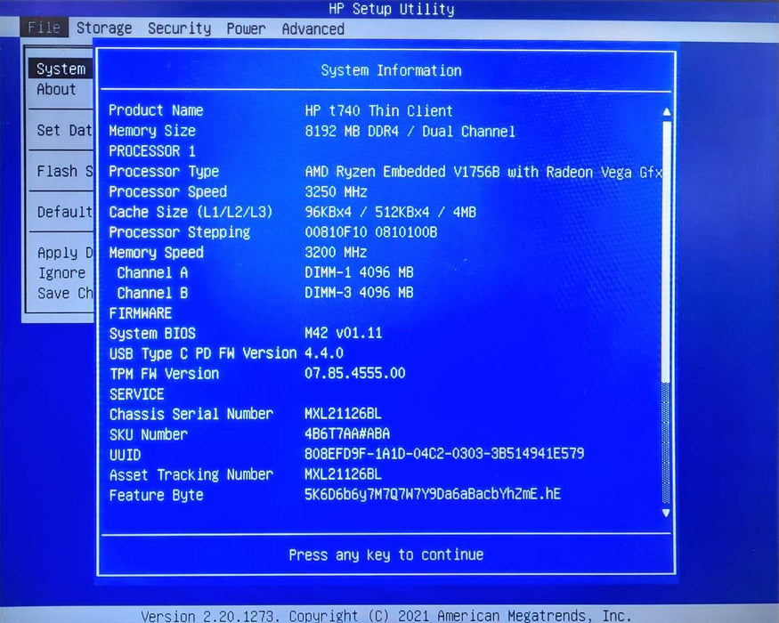 HP T740 Thin Client with AMD Ryzen V1756B @ 3.25GHz 8GB DDR4 128GB SSD