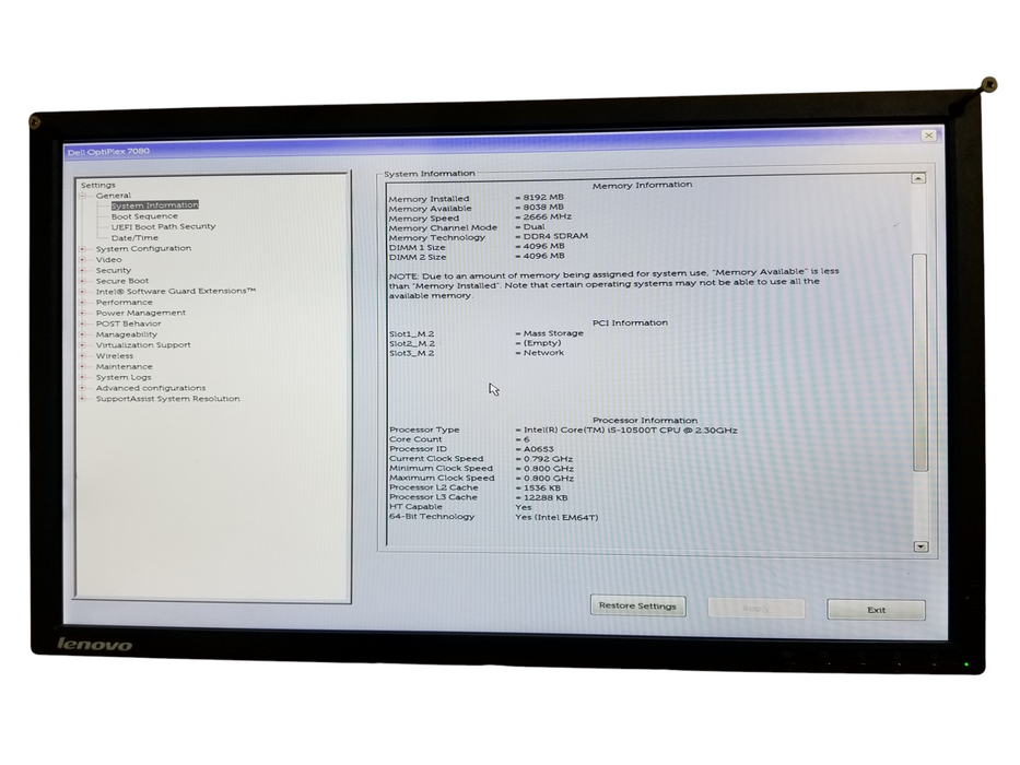 DELL OptiPlex 7080 Micro Desktop Intel Core i5-10500T 8GB RAM 256GB SSD W/Adapter