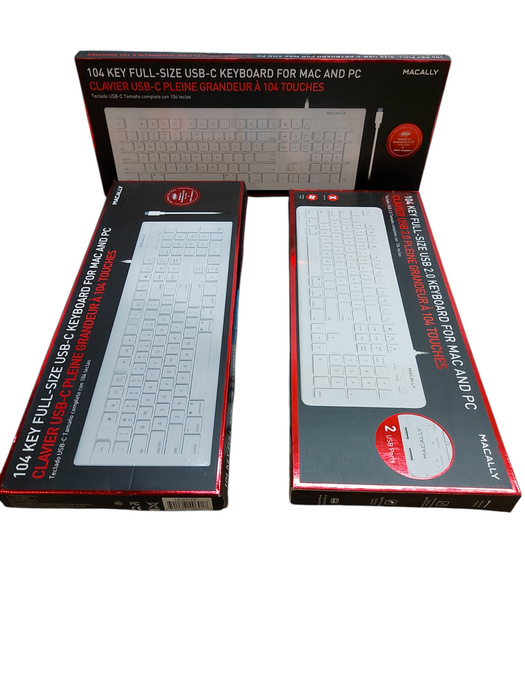 Lot 3x Macally 104 Key Full-Size USB Wired Keyboard New For Mac and PC