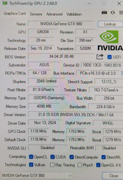 ASUS GeForce GTX 980 4GB GDDR5 Graphics Card STRIX-GTX980-DC2OC-4GD5 _