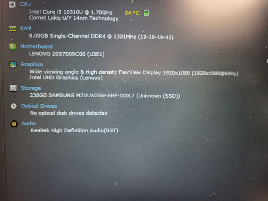 Lenovo ThinkPad T15 Gen 1 i5-10310U @ 1.7GHz 8GB RAM 256GB SSD $ Lap200