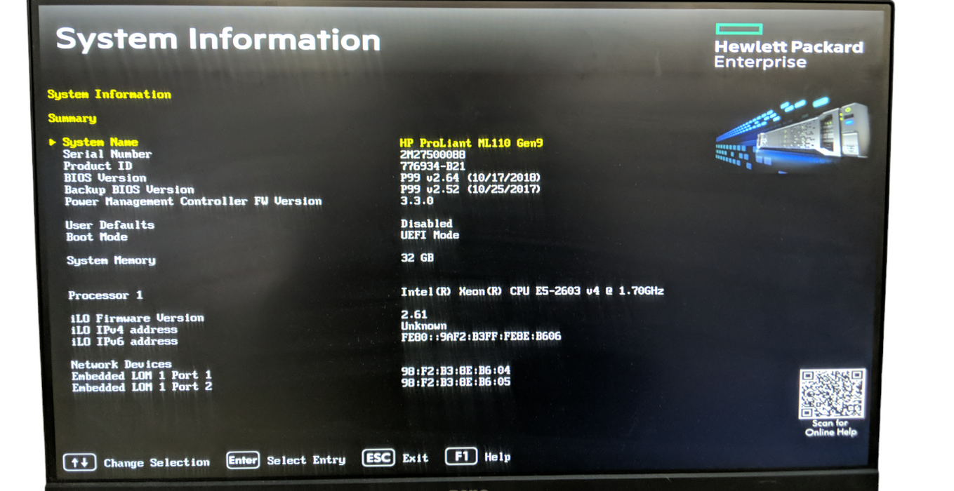 HP ProLiant ML110 Gen9 | Xeon E5-2603 v4 @ 1.70GHz, 32GB - B140i - No HDDs
