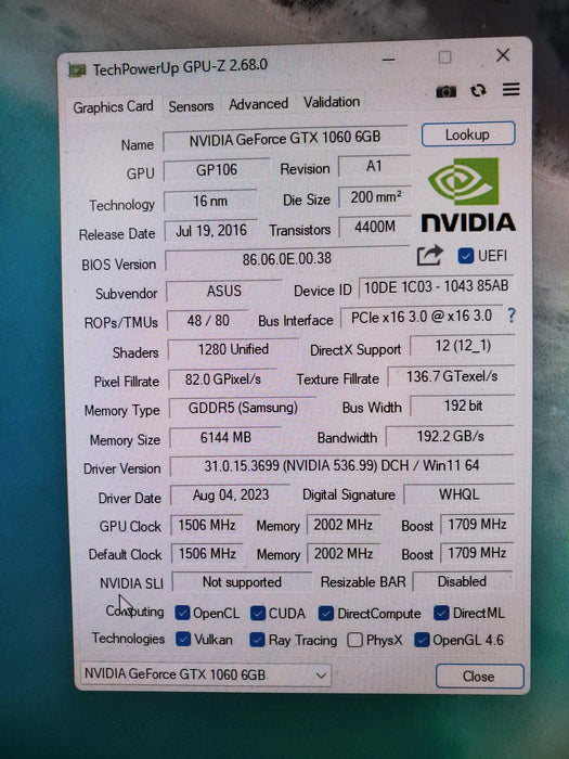 ASUS GeForce GTX 1060 Turbo 6GB GDDR5