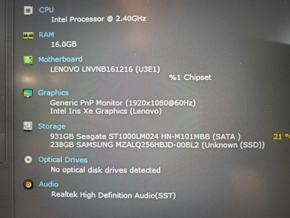 Lenovo ThinkBook 15 G2 ITL i7-1135G7 16GB RAM 256GB SSD 1TB HDD  Lap200