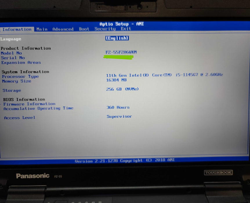 Panasonic ToughBook FZ-55 MK2 i5-1145G7 16GB DDR4 256GB NVMe Touch 360 Hrs β