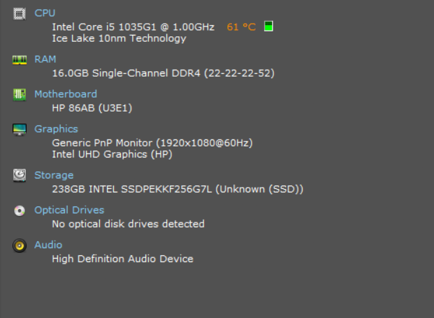 HP Pavilion 15-cs3003ca 15.6", i5-1035G1 1.0GHz, 16GB DDR4, 256GB NVMe  Lap200