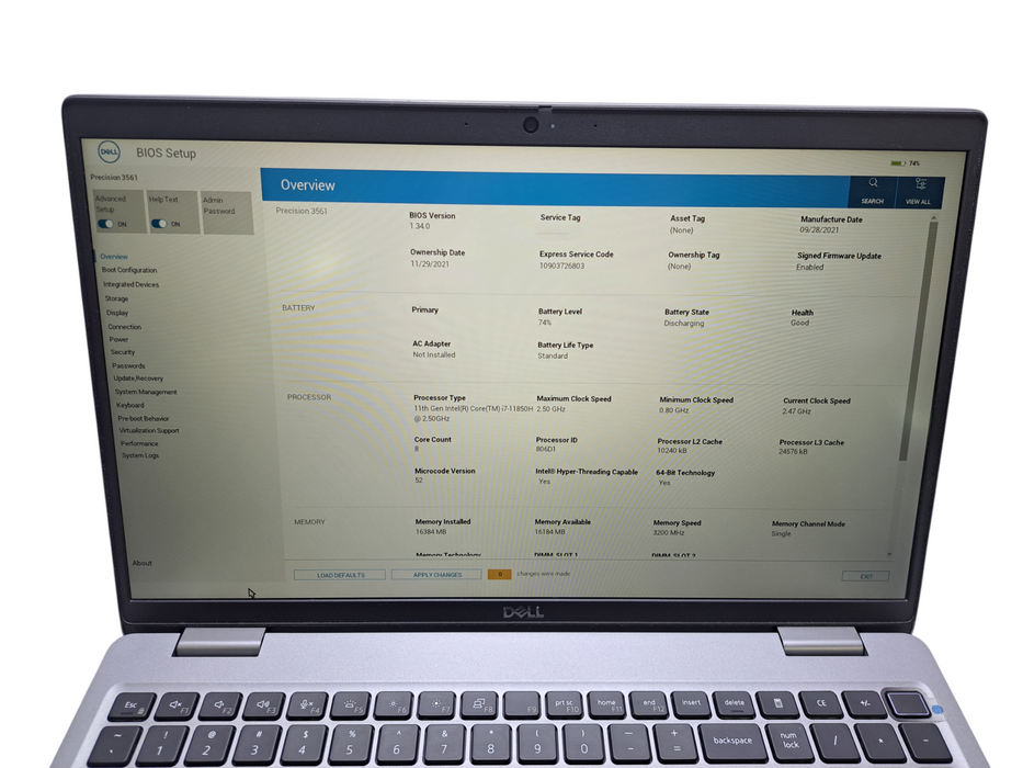 Dell Precision 3561 | Core i7-11850H, 16GB DDR4, NVIDIA T600
