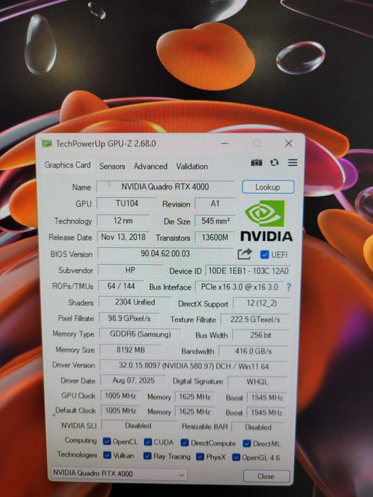 NVIDIA Quadro RTX 4000 8GB GDDR6 Graphics Card !