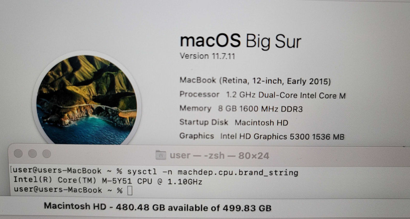 Apple MacBook Retina 12" 2015 m-5Y51 8GB DDR3 500GB SSD READ  β