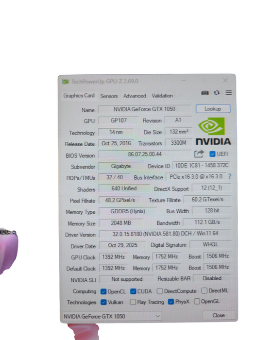 GeForce GTX 1050 Gigabyte WINDFORCE OC 2G Graphics Card