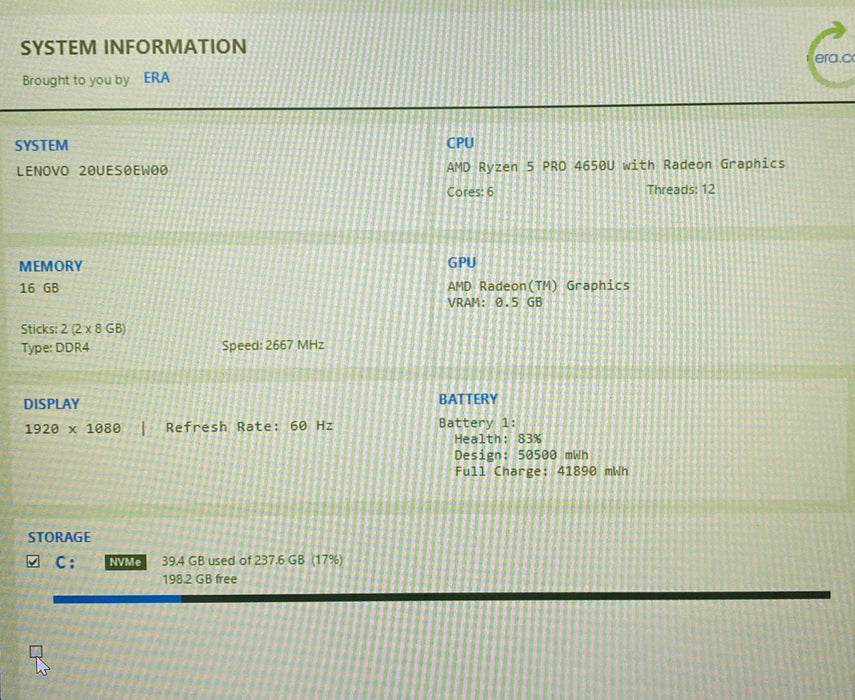 Lenovo ThinkPad T14 Gen 1 AMD Ryzen 5 PRO 4650U 16GB RAM 256GB SSD  Lap200