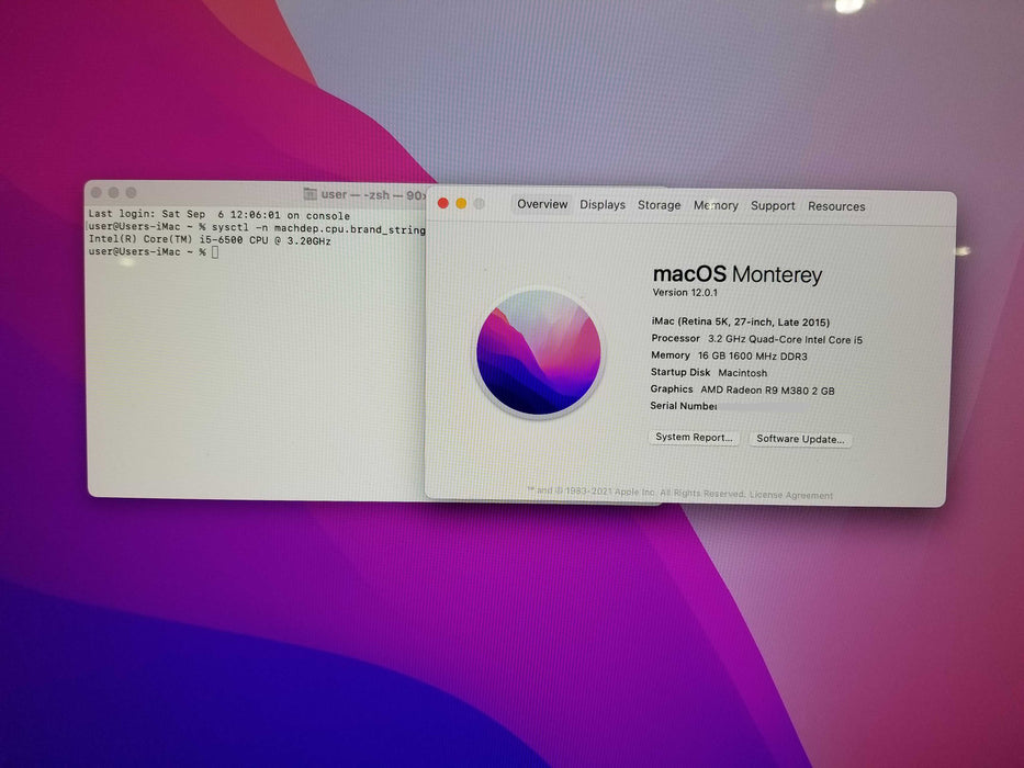 Apple iMac 27" Retina 5K 2015 / A1419, i5-6500 CPU 3.20GHz, 16GB RAM - 1TB