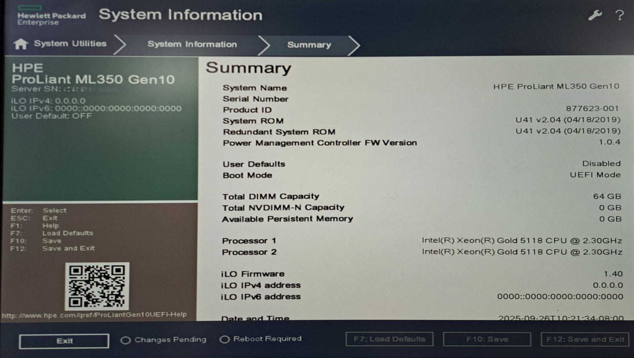 HP ProLiant ML350 Gen10 | 2x Xeon Gold 5118 @2.30GHz, 64GB DDR4, P408i-a )