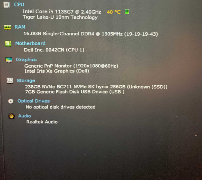 Dell Inspiron 15 3511 Core i5-1135G7@2.40GHz 16GB RAM 256GB SSD  Lap200