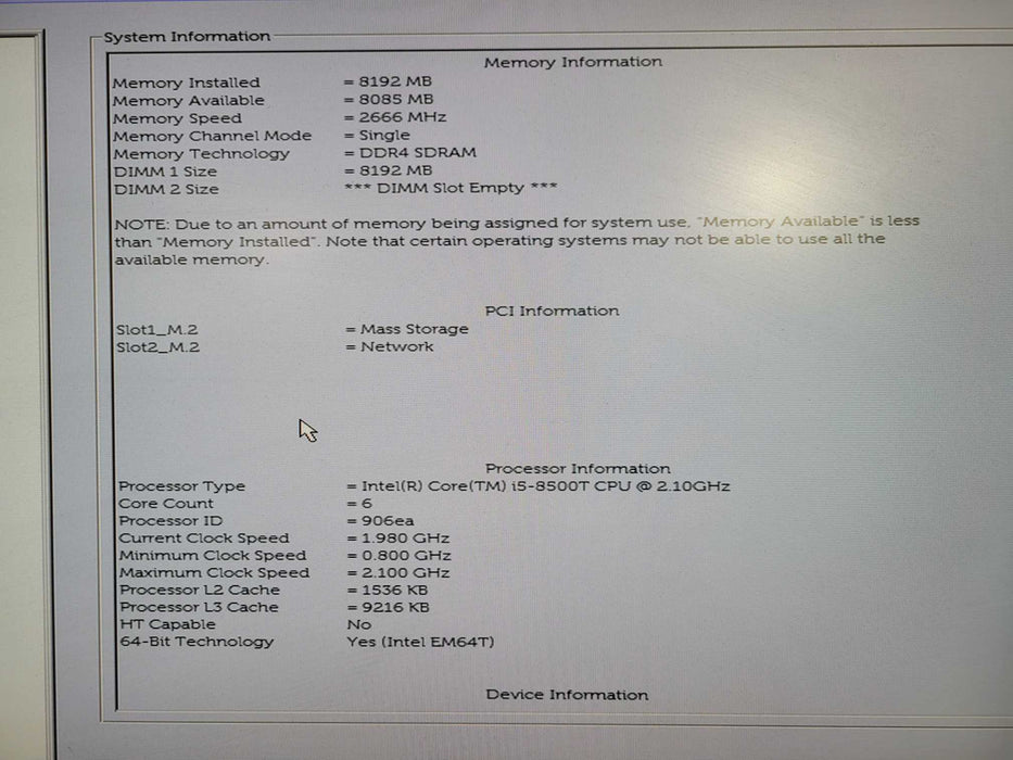 Dell OptiPlex 3060 USFF i5-8500T @ 2.10GHz 6C, 8GB DDR4, 256GB NVMe !