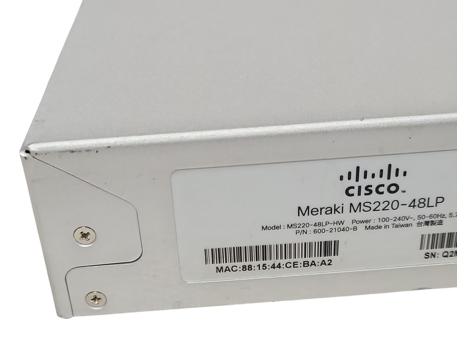 Cisco Meraki MS220-48LP 48-Port Gigabit PoE Cloud Managed Switch Unclaimed _