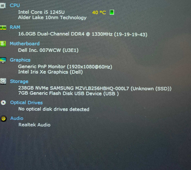 Dell Latitude 5330 Core i5-1245U@1.60GHz 16GB RAM 256GB SSD READ  Lap200