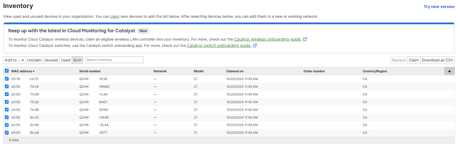 Lot of 8x Cisco Meraki Z1 Managed Firewall VPN Gateway, Unclaimed